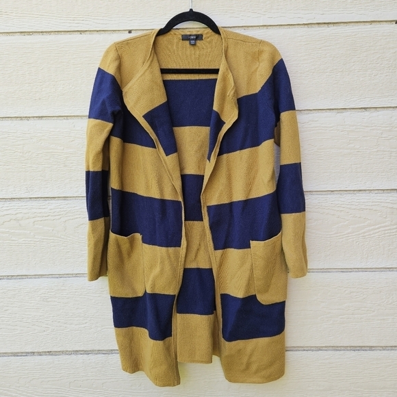 J. Crew Juliette collarless long line sweater blazer navy blue and brown XXS - Picture 1 of 5